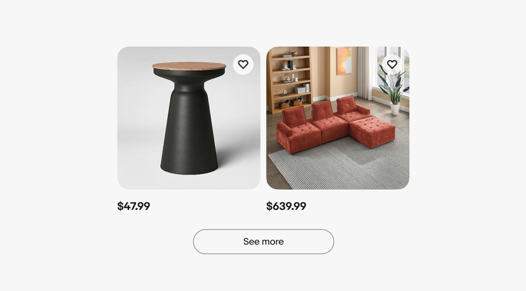 Two item tiles with a “See more” tertiary cta button below them.