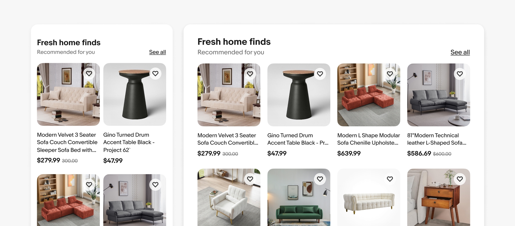 A small and large screen using the uniform grid. The small screen has item titles that truncate after 3 lines. The large screen has item titles that truncate after 2 lines.