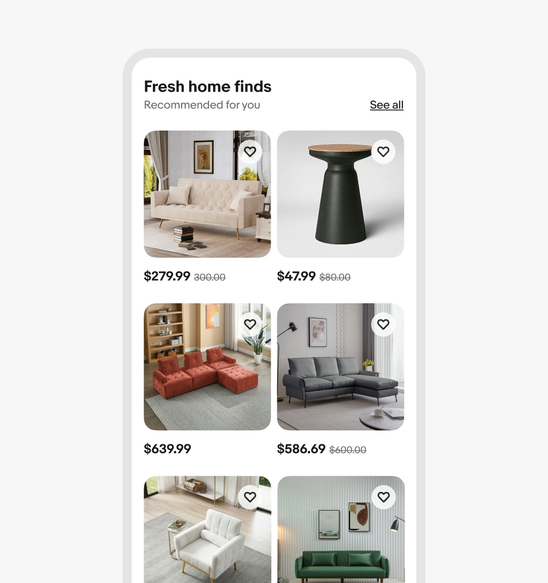 A small screen design with a uniform grid containing 2 columns of item tiles.