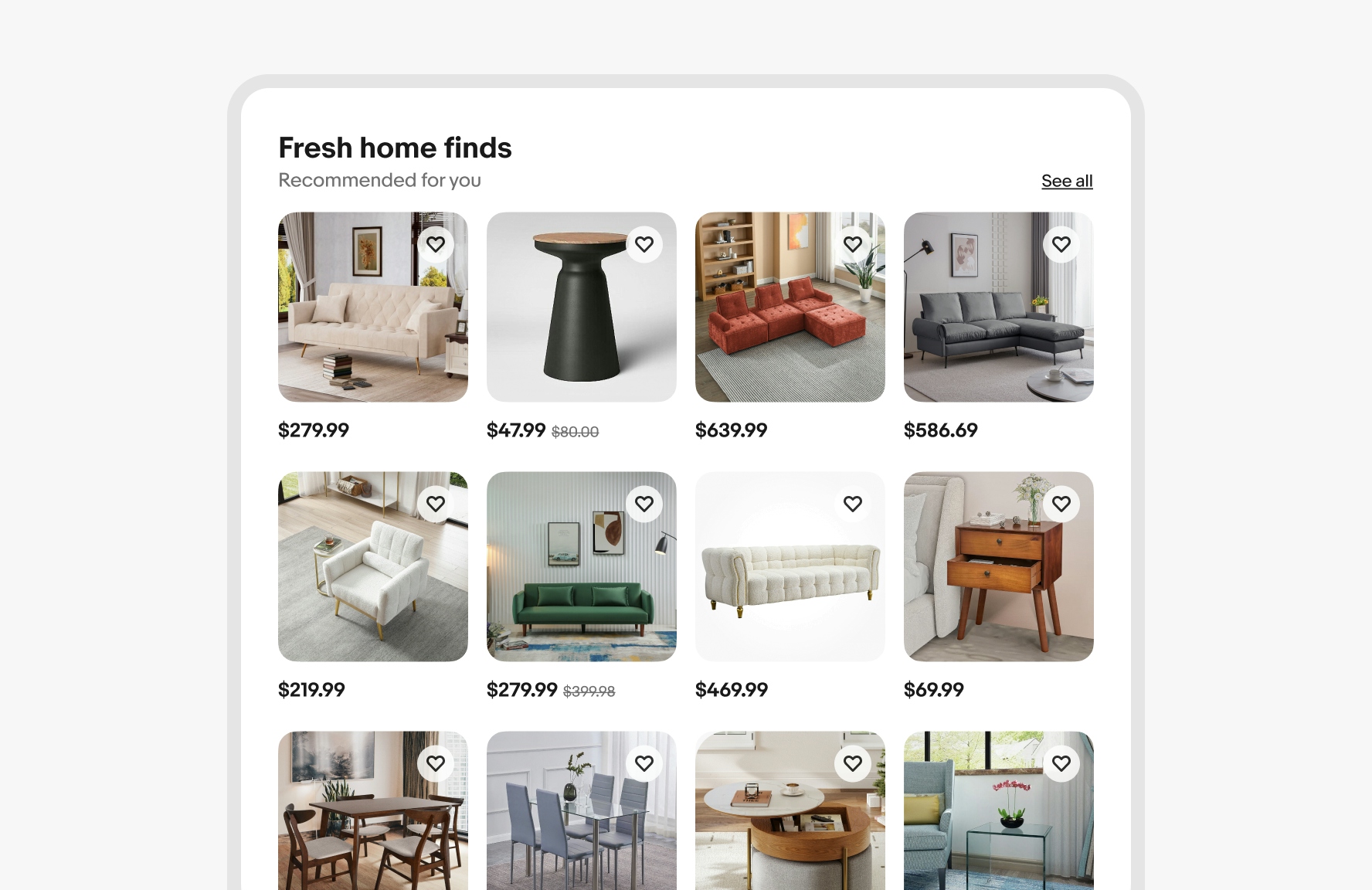 A medium screen design with a uniform grid containing 4 columns of item tiles.