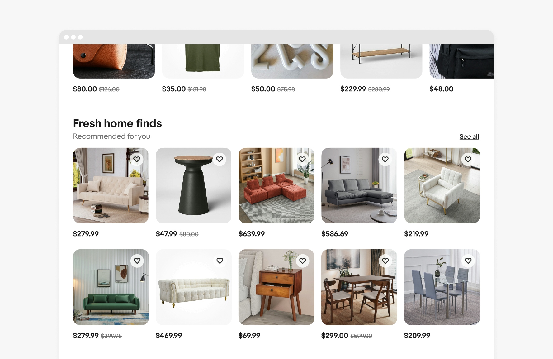 A large screen design with a uniform grid containing 5 columns of item tiles.