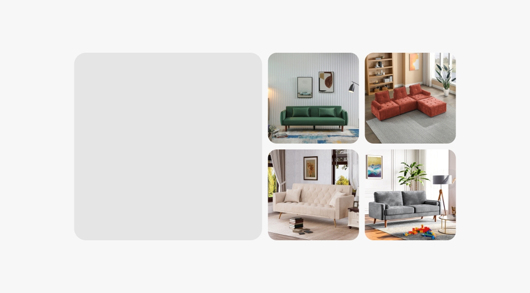 A graphic representation of a large gray box on the left symbolizing the hero tile and 4 tiles in a grid on the right for related items.