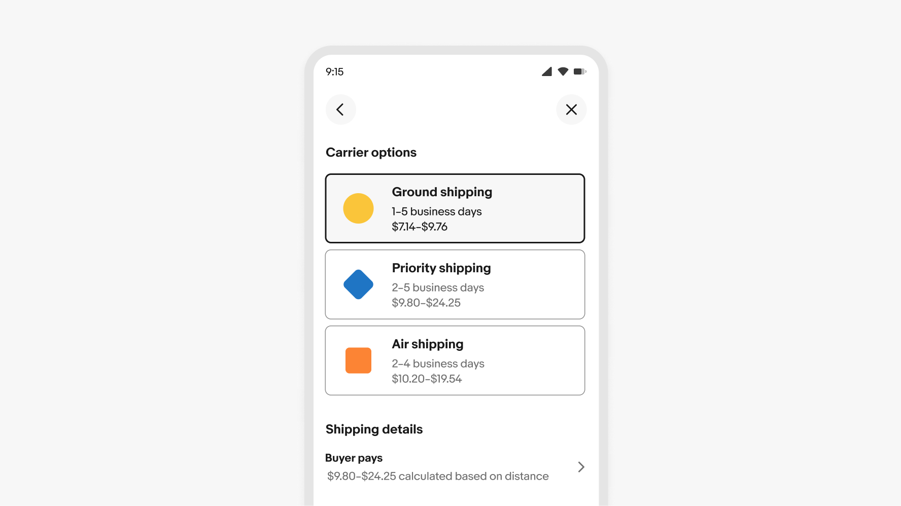 A toggle button group in a list is displayed on a mobile screen.