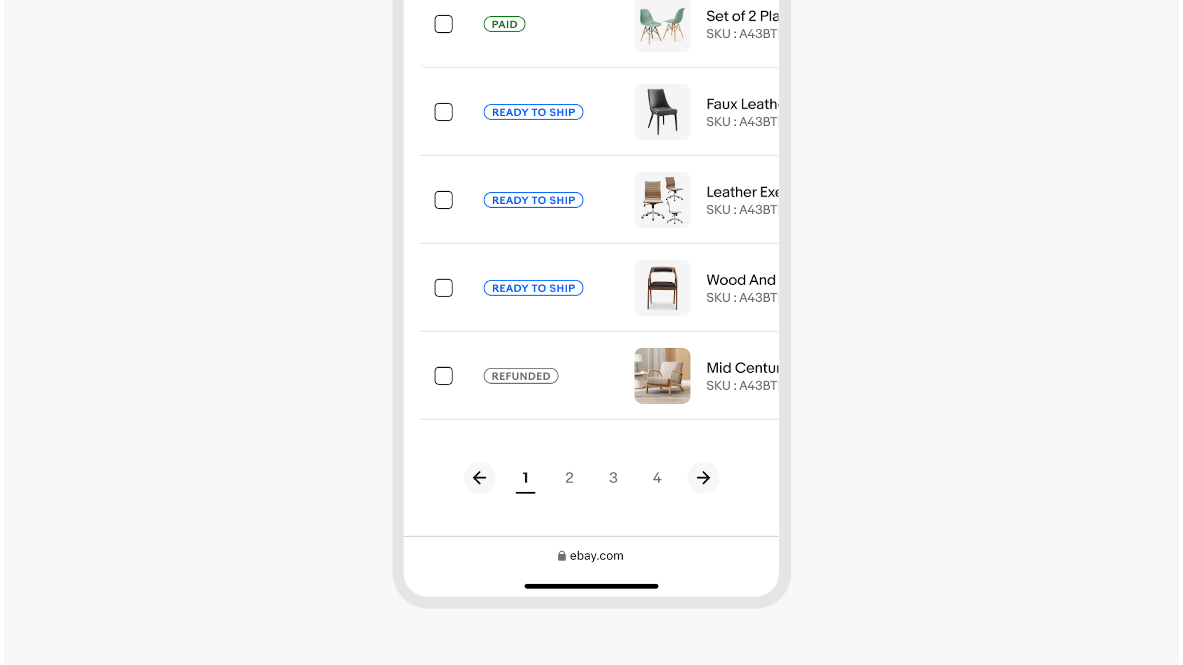 Scrolled partial view of a data table on a mobile screen featuring pagination controls at the bottom for navigating through multiple pages of data.