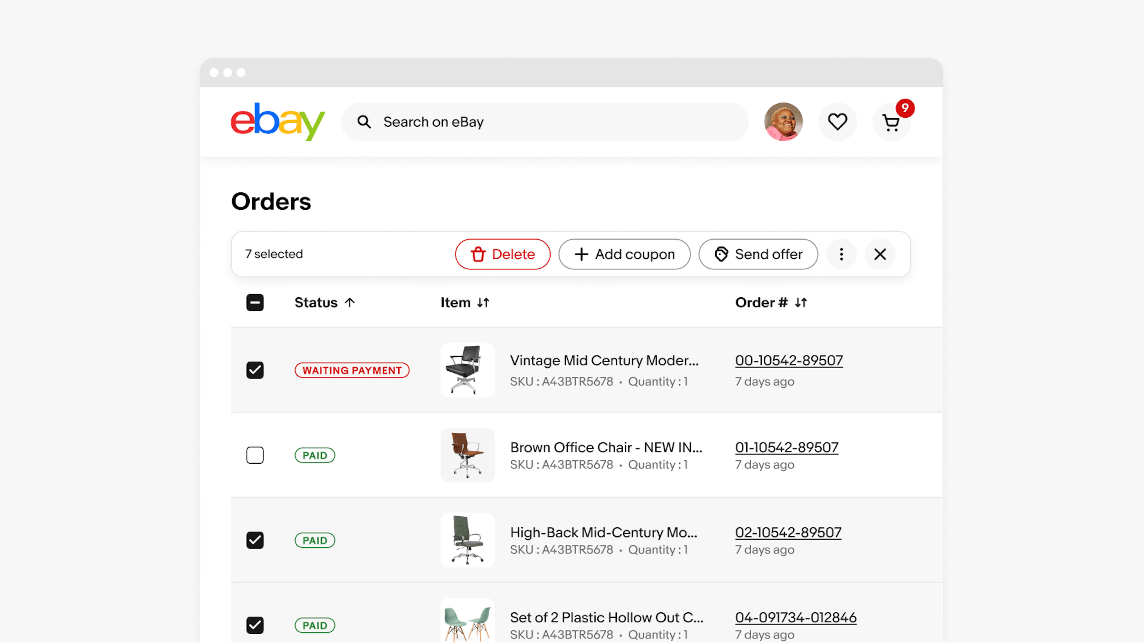 A bulk edit action bar on a larger eBay screen. The bar spans the full width content on the page.