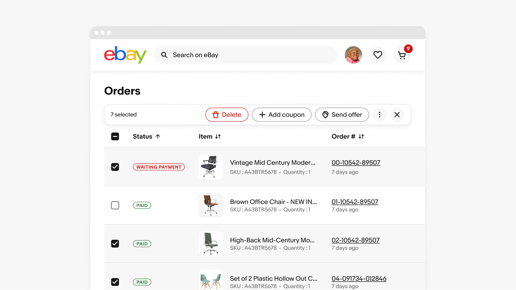 A bulk edit action bar on a larger eBay screen. The bar spans the full width content on the page.