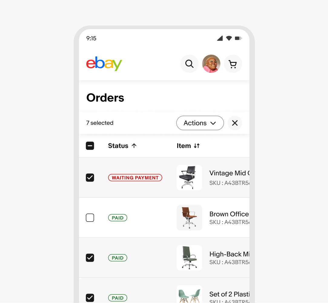 A bulk edit action bar on an eBay mobile screen. The bar spans the full width of the screen.