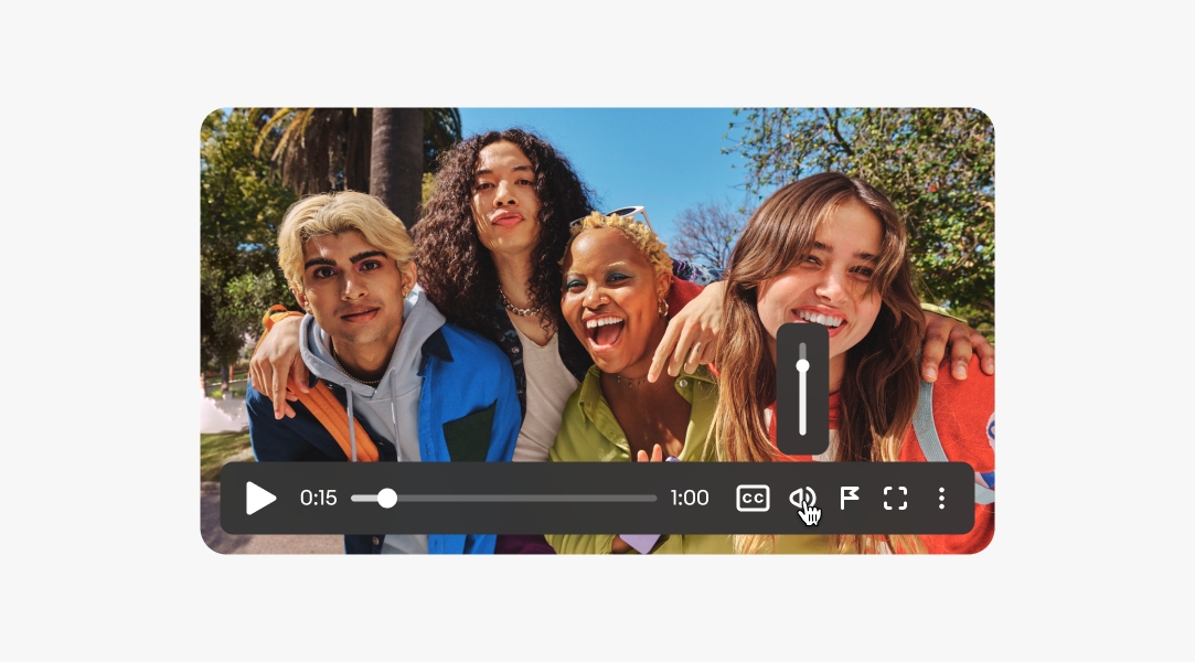 A cursor hovers over the volume icon with a volume slider appearing above it.