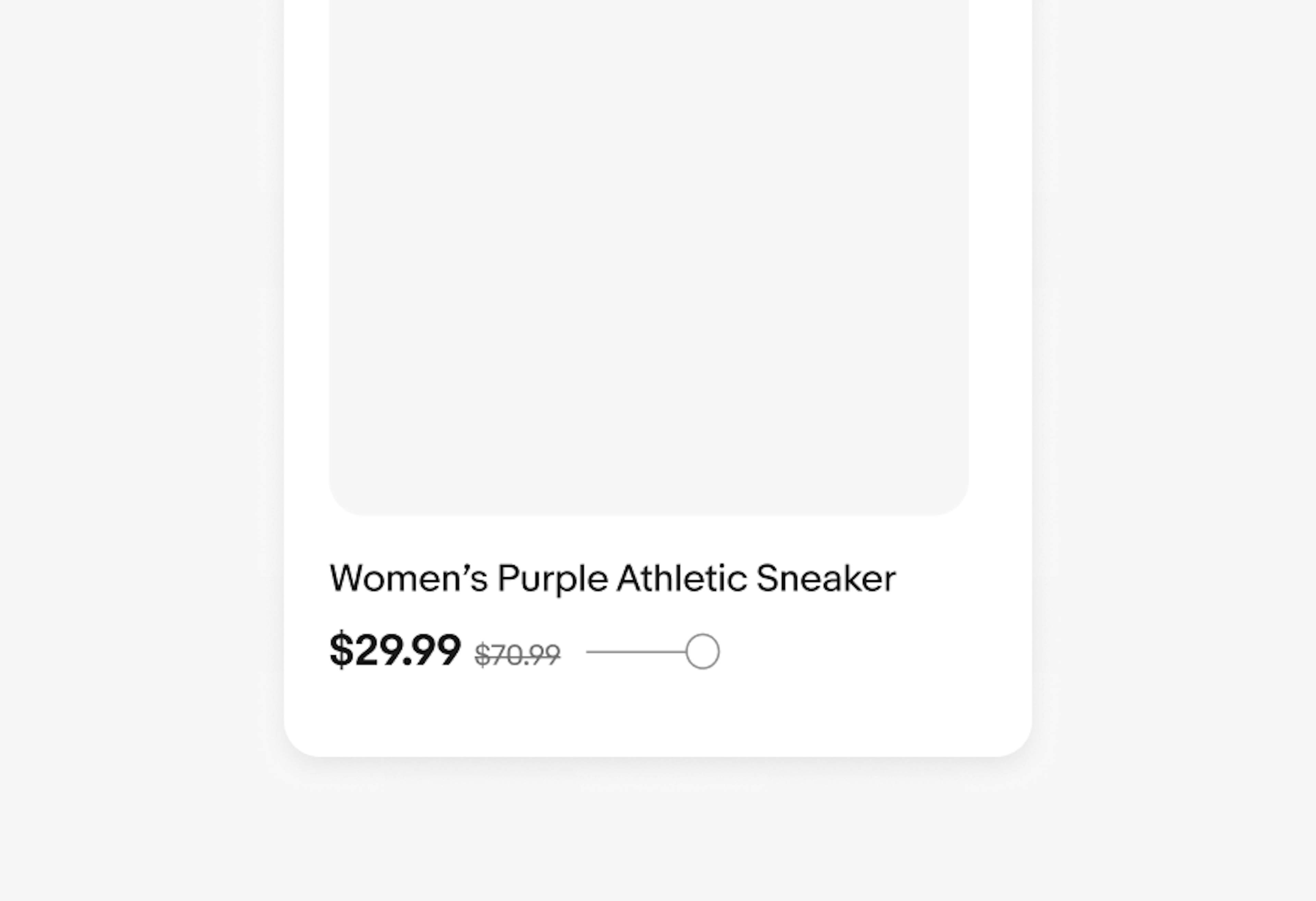 The strikethrough “$70.99” next to a bold price “$29.99” highlighted with a gray dot.