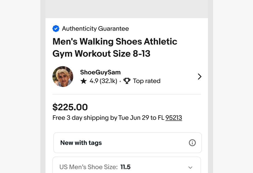 A program badge at the top of a View Item page using a filled icon.