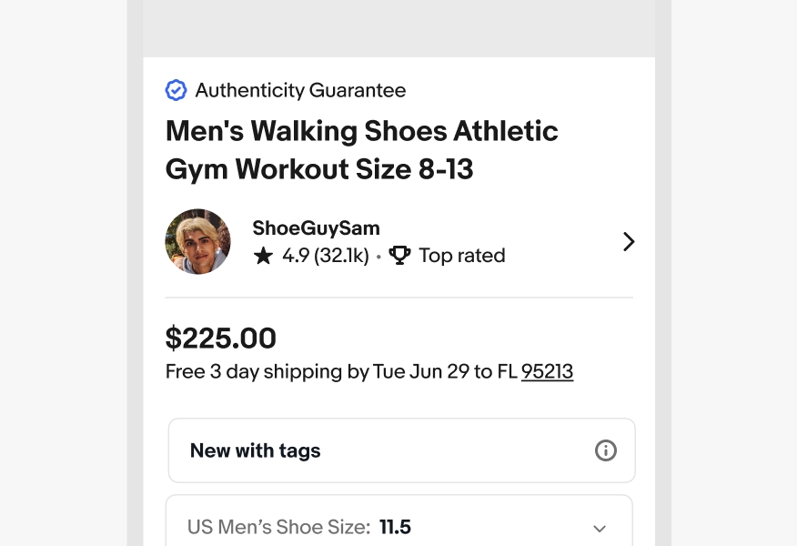 A program badge at the top of a View Item page using an outlined icon.