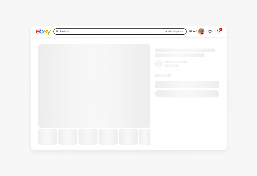 A shimmer animation is shown on skeleton loaders on an eBay desktop page.