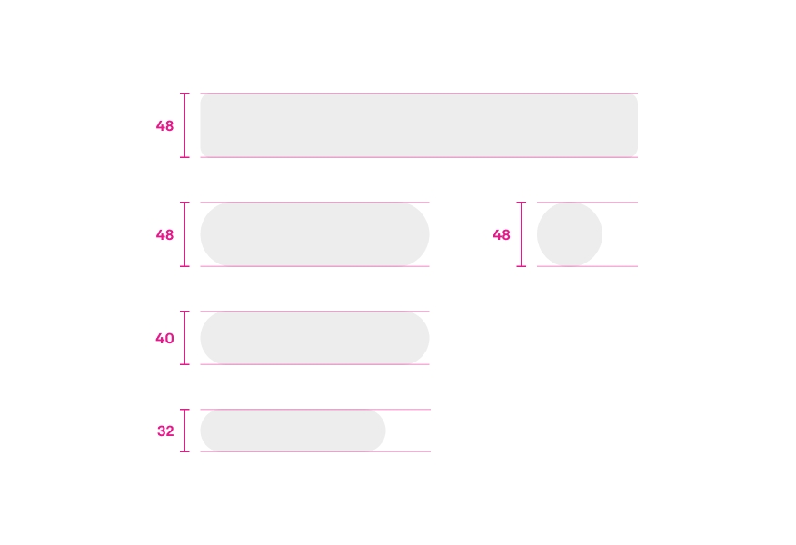 Form, button, and avatar skeleton loaders are shown with specs highlighted. The form skeleton loader is 48px in height. The button skeleton loaders range in three sizes: 48px, 40px, and 32px in height. The icon skeleton loader is 48px in height.