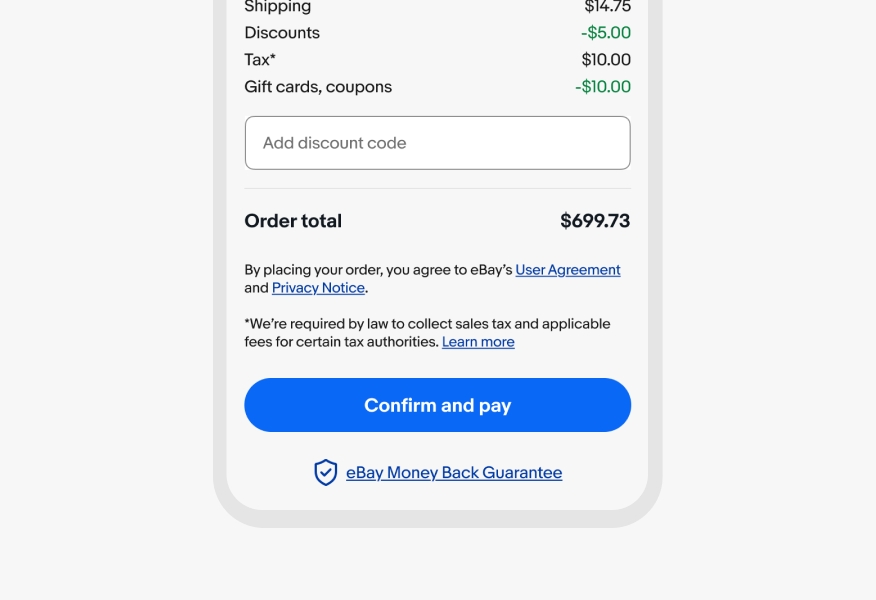 An example of a checkout screens showing legal links near the ‘Confirm and pay’ button.