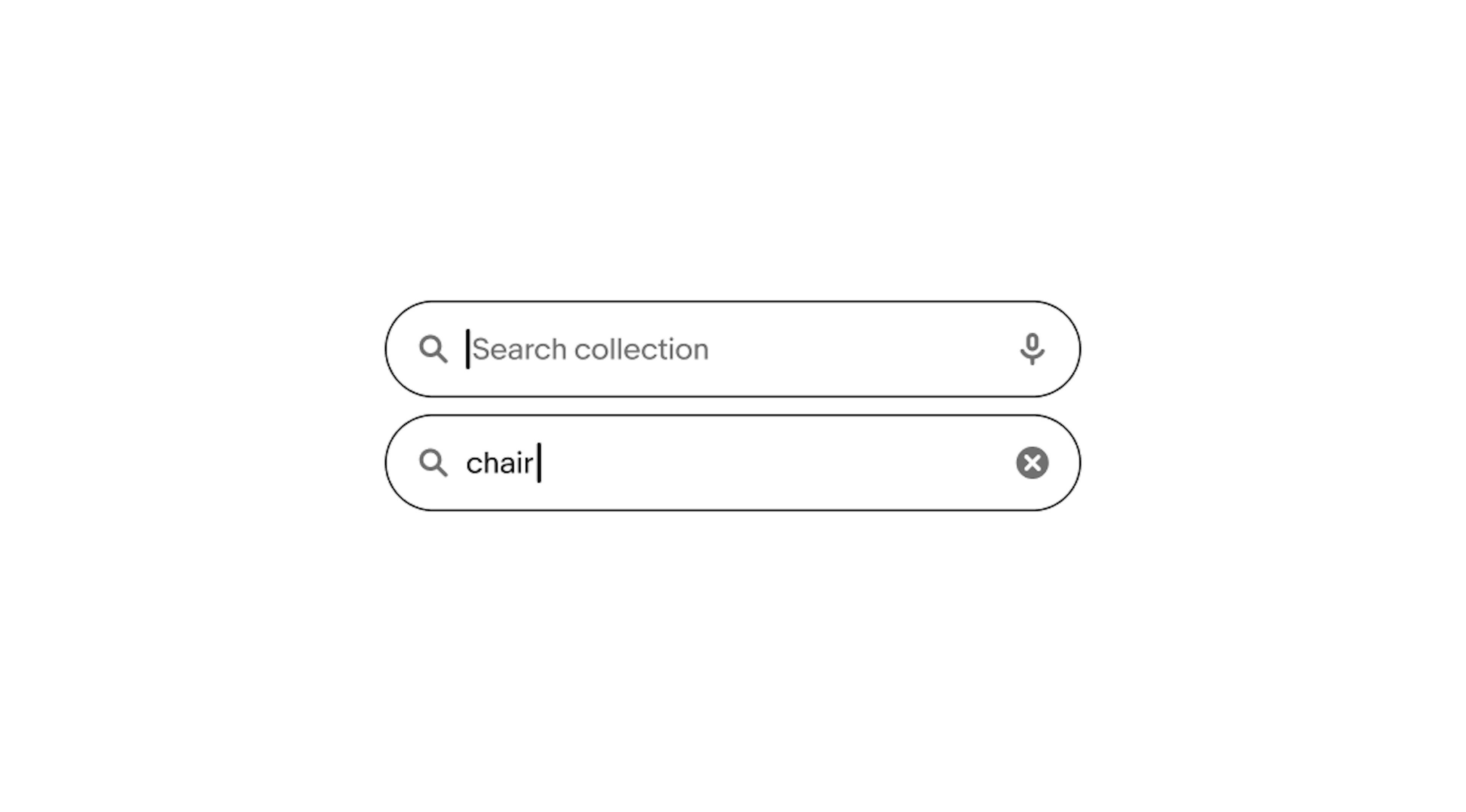 Top bar with placeholder, bottom bar with typed text and clear button.