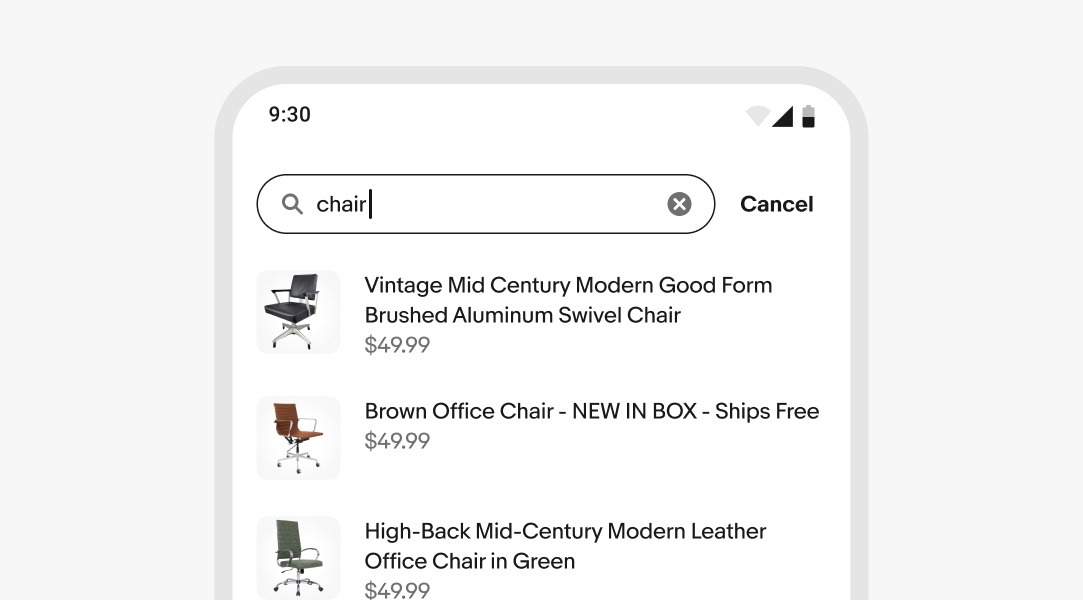 Mobile search showing results for “coltrane” with three John Coltrane vinyl albums and a clear (X) button in the search bar.