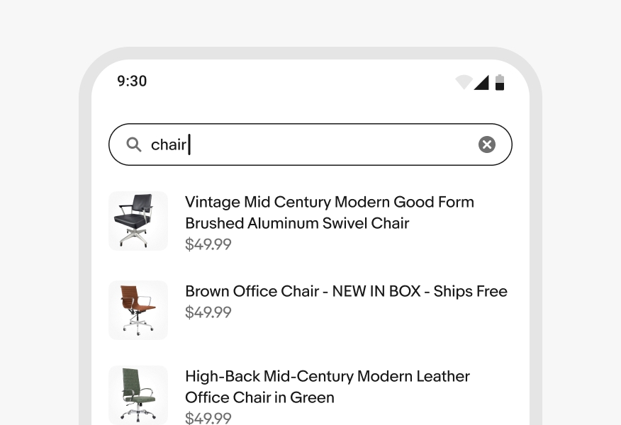 Search icon remains visible while typing.