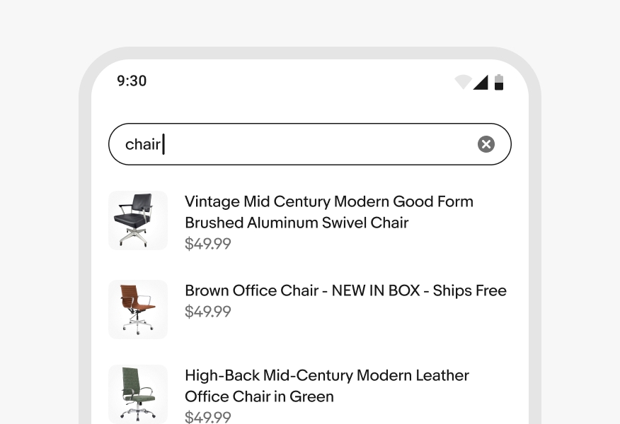 Search icon hidden while typing.