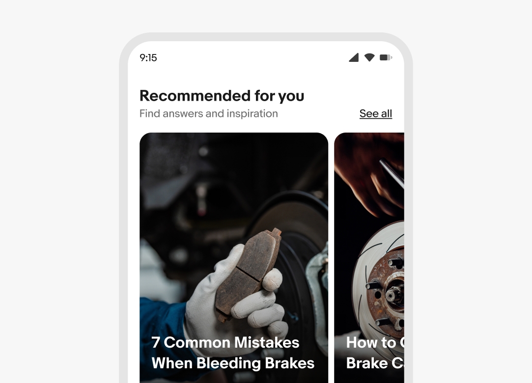 A ‘Recommended for you’ section header title with a ‘Find answers and inspiration’ subtitle.