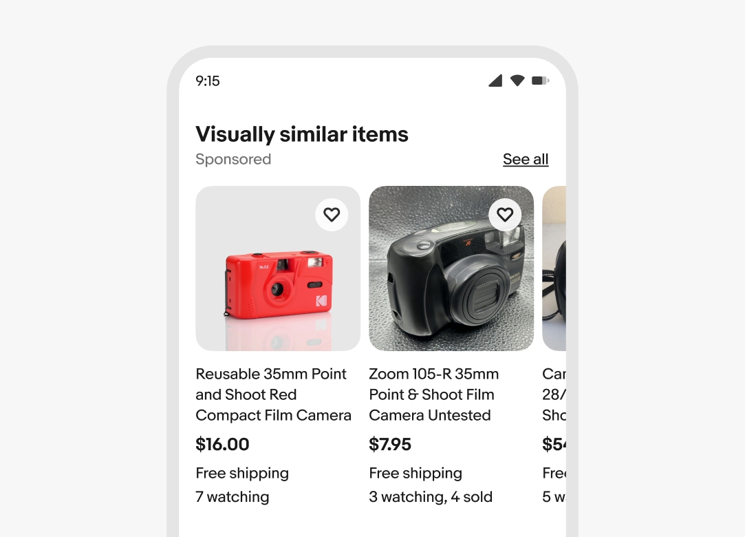 A ‘Visually similar items’ section header title, a ‘Sponsored’ subtitle, and a ‘See all’ text link.