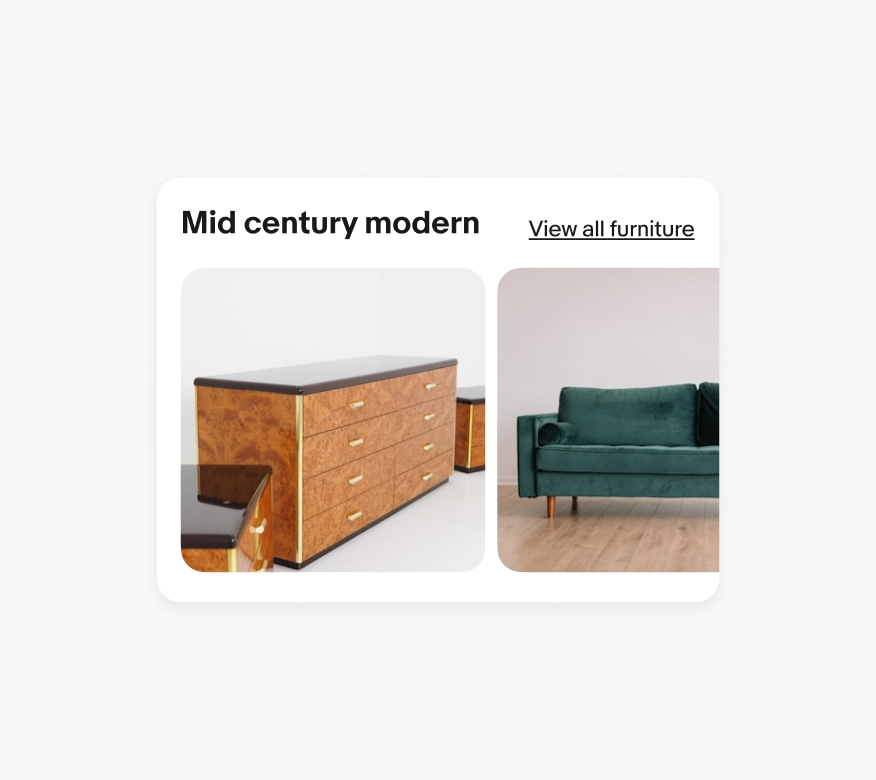 A section header title, subtitle, and a ‘View all furniture’ link.