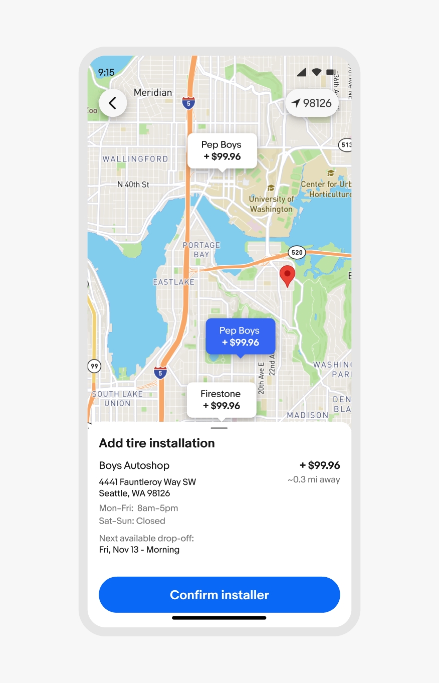 A non-modal bottom sheet is shown with an interactive map element.