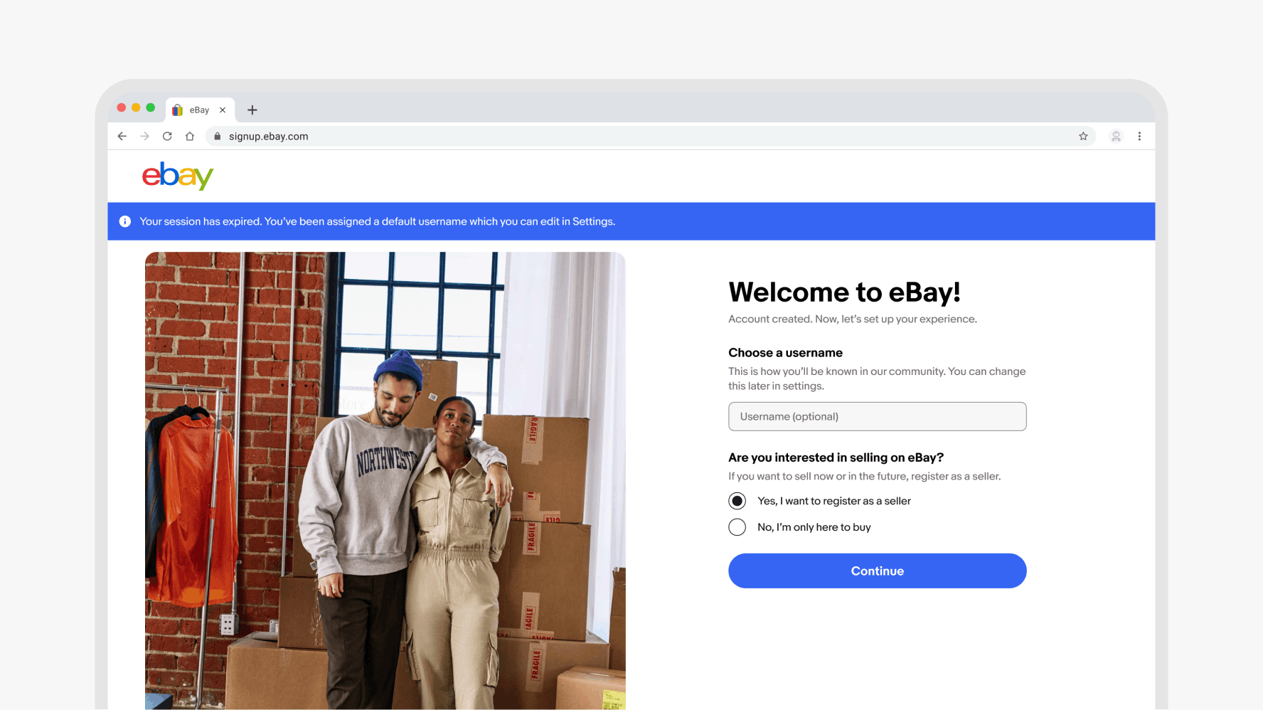 A large desktop screen with an information page notice across the top of the page.
