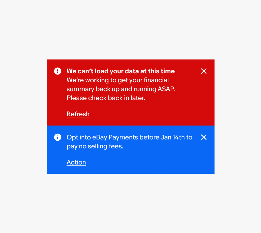 Two variants of page notices stacked on top of each other.