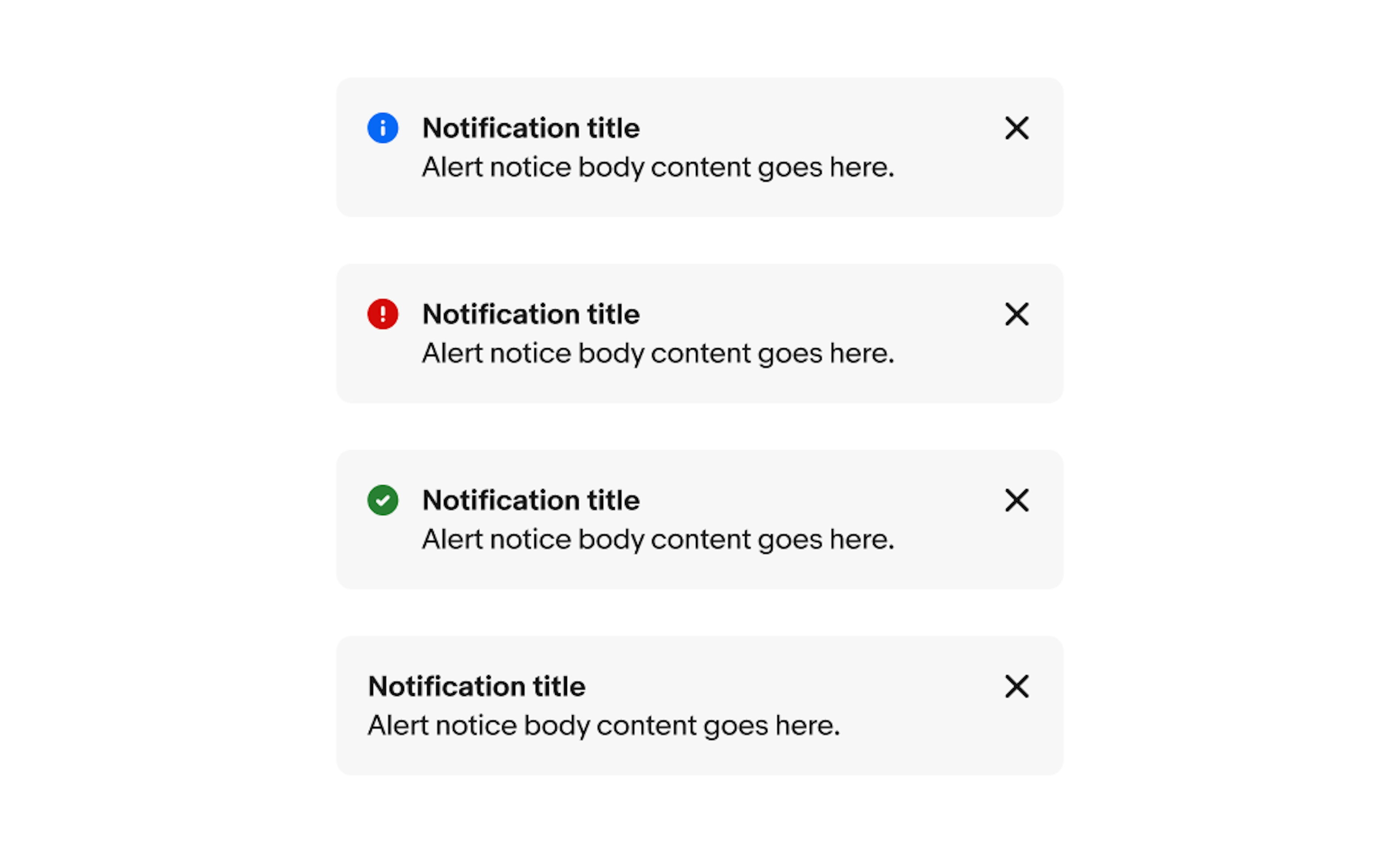The four variants of section notices including information, attention, confirmation, and general.