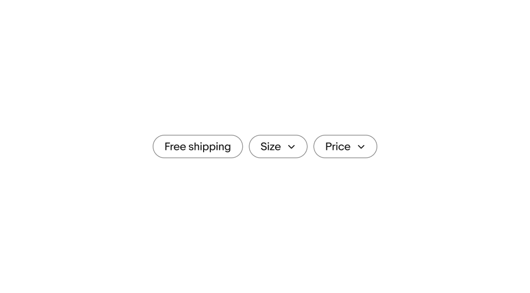 Three chips in a row: “Free shipping,” “Size” with a dropdown arrow, and “Price” with a dropdown arrow.