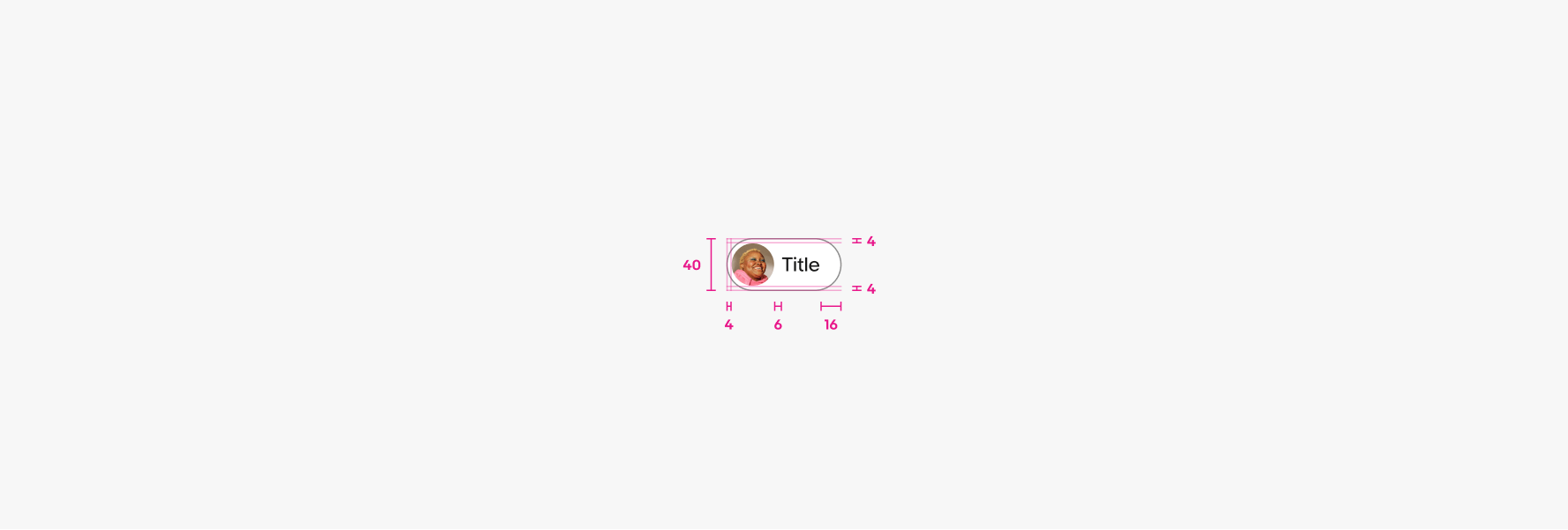 Three quick filters with specs shown. Quick filter specs: The height of the quick filter is 32px, the padding on the left and right content inside of the of the quick filter is 16px, the padding between the leading filter icon and the title is 4px, the padding between the title and counter is 2px, the padding between the counter and trailing chevron icon is 4px.