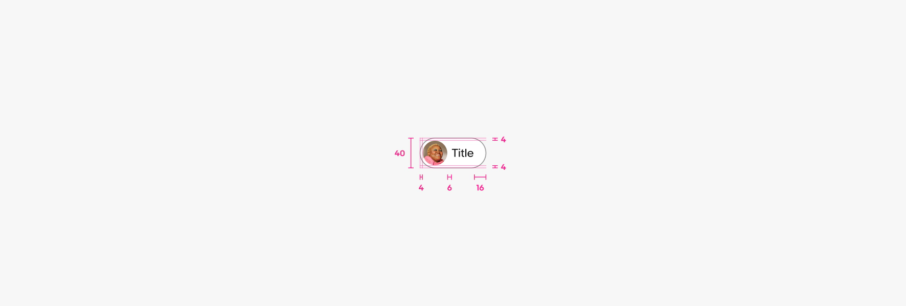 Three quick filters with specs shown. Quick filter specs: The height of the quick filter is 32px, the padding on the left and right content inside of the of the quick filter is 16px, the padding between the leading filter icon and the title is 4px, the padding between the title and counter is 2px, the padding between the counter and trailing chevron icon is 4px.