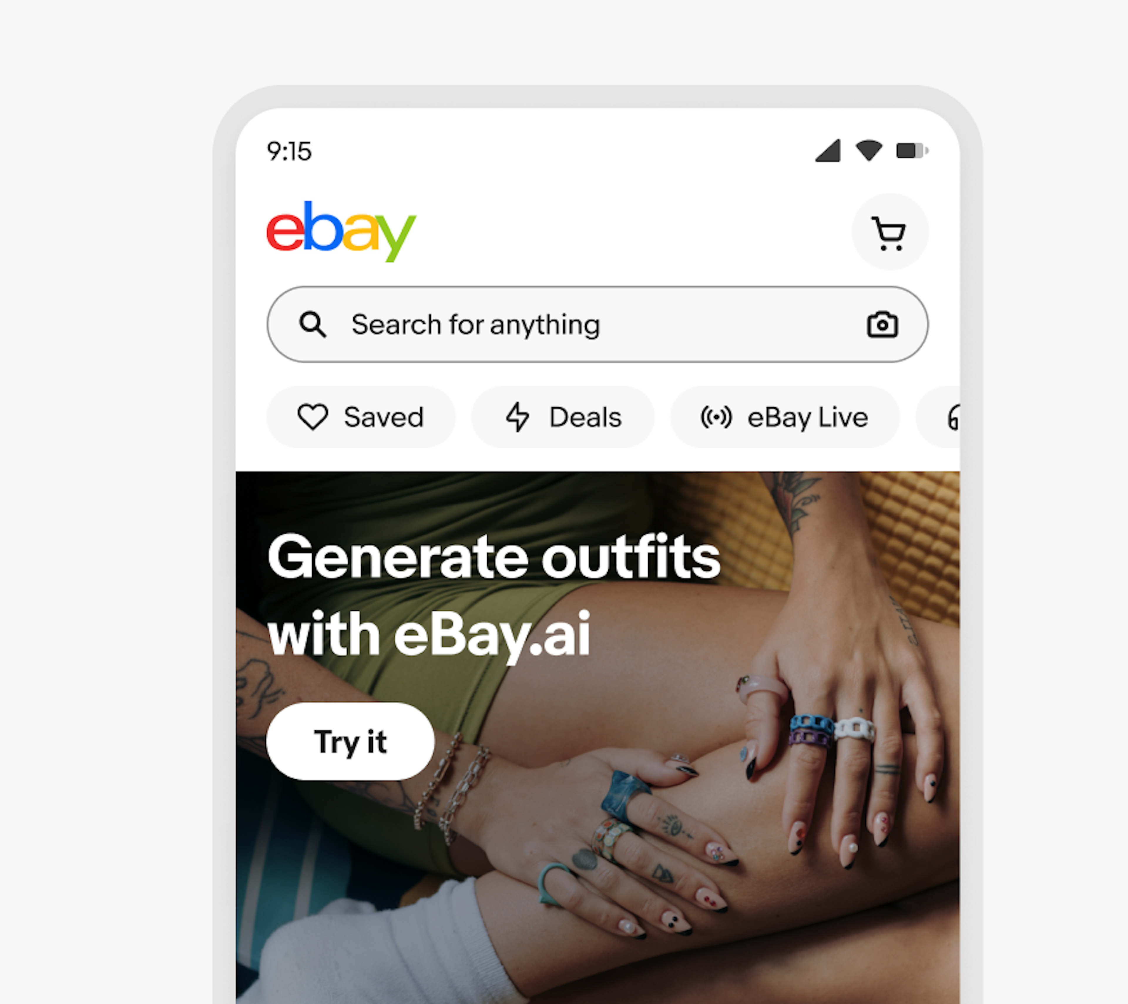 “Do” example of a case where only 1 AI icon badge is required. The subtitle of a bottom sheet says, “generated with eBay.ai” followed by the full spectrum AI icon. There is a paragraph of text with 3 action buttons below. None of the buttons contain an icon because the subtitle above is sufficient. 
