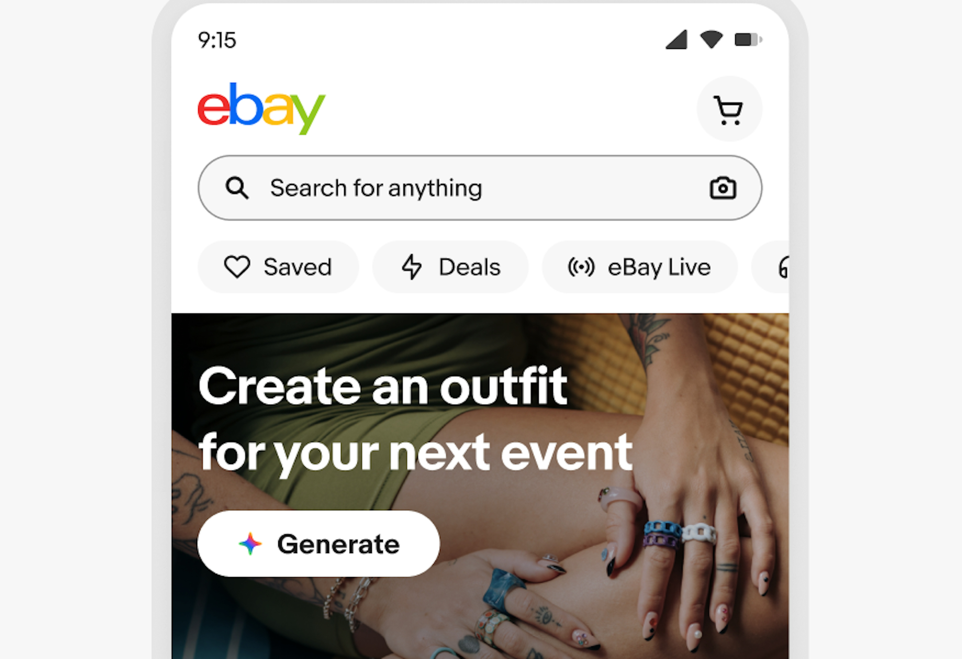 Example of a case where only 1 AI icon badge is required but this example shows what not to do, which is use multiple. The subtitle of a bottom sheet says, “generated with eBay.ai” followed by the full spectrum AI icon. There is a paragraph of text with 3 action buttons below. In this example, all three buttons also have icons, which is repetitive.