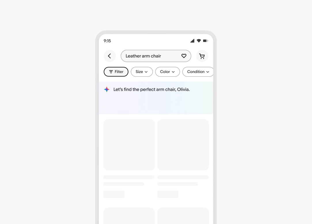 A mobile example showing a subtle gradient being used as a loading state for an assistant module.