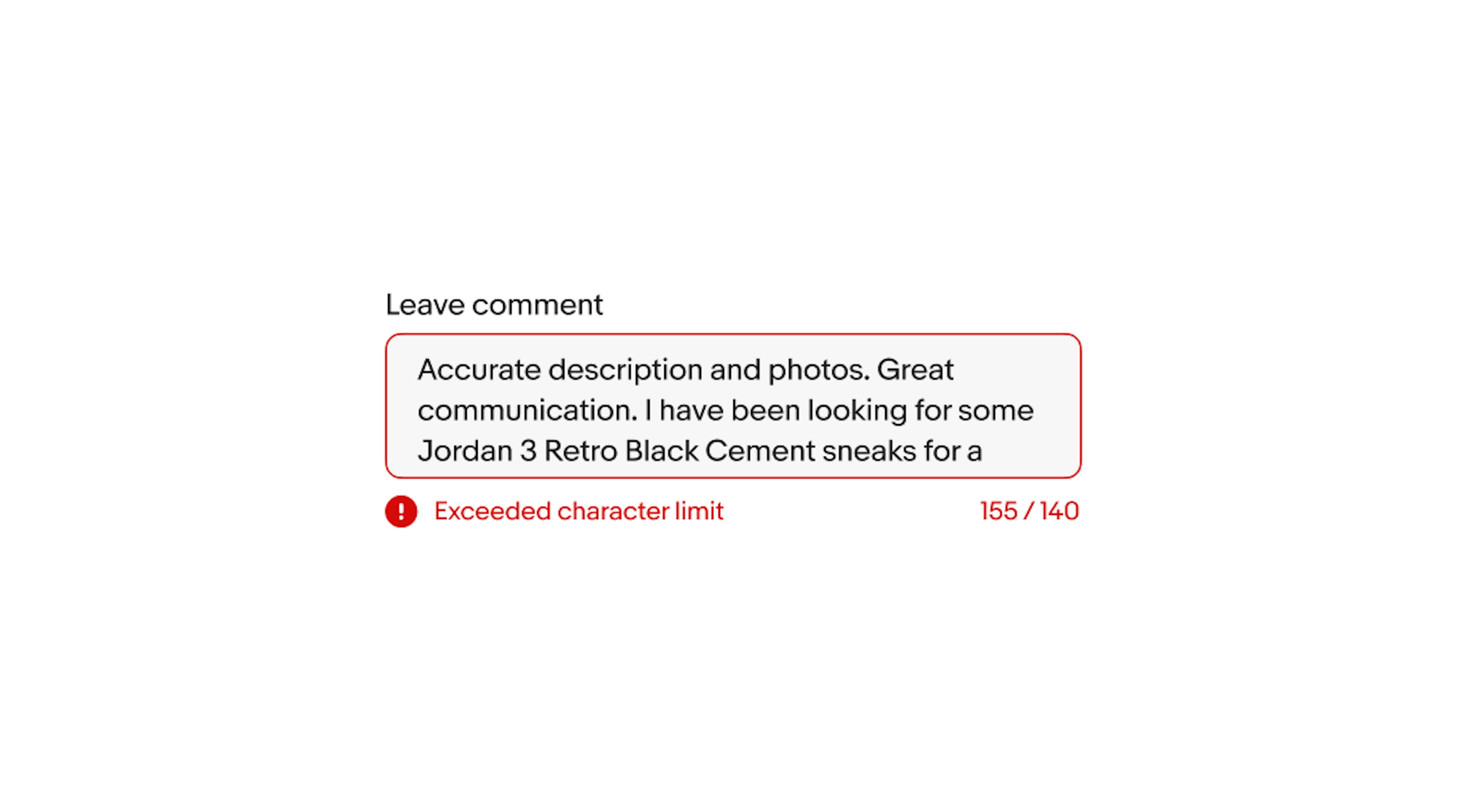An error message underneath a text area.