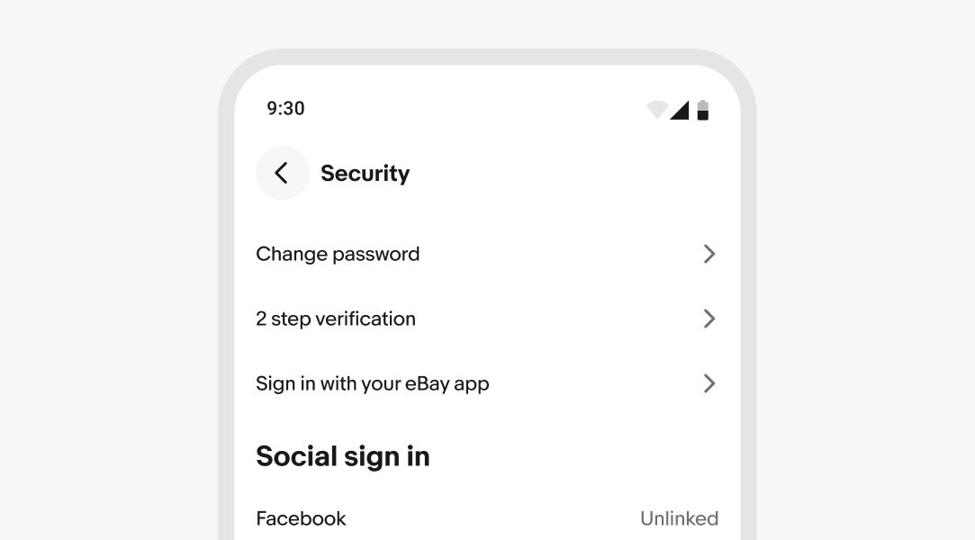 "A stylized mobile screen with a top navigation bar titled “Security” and security content."