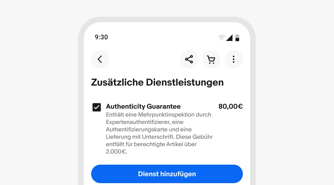 A stylized mobile screen with a top navigation bar with a long German title.