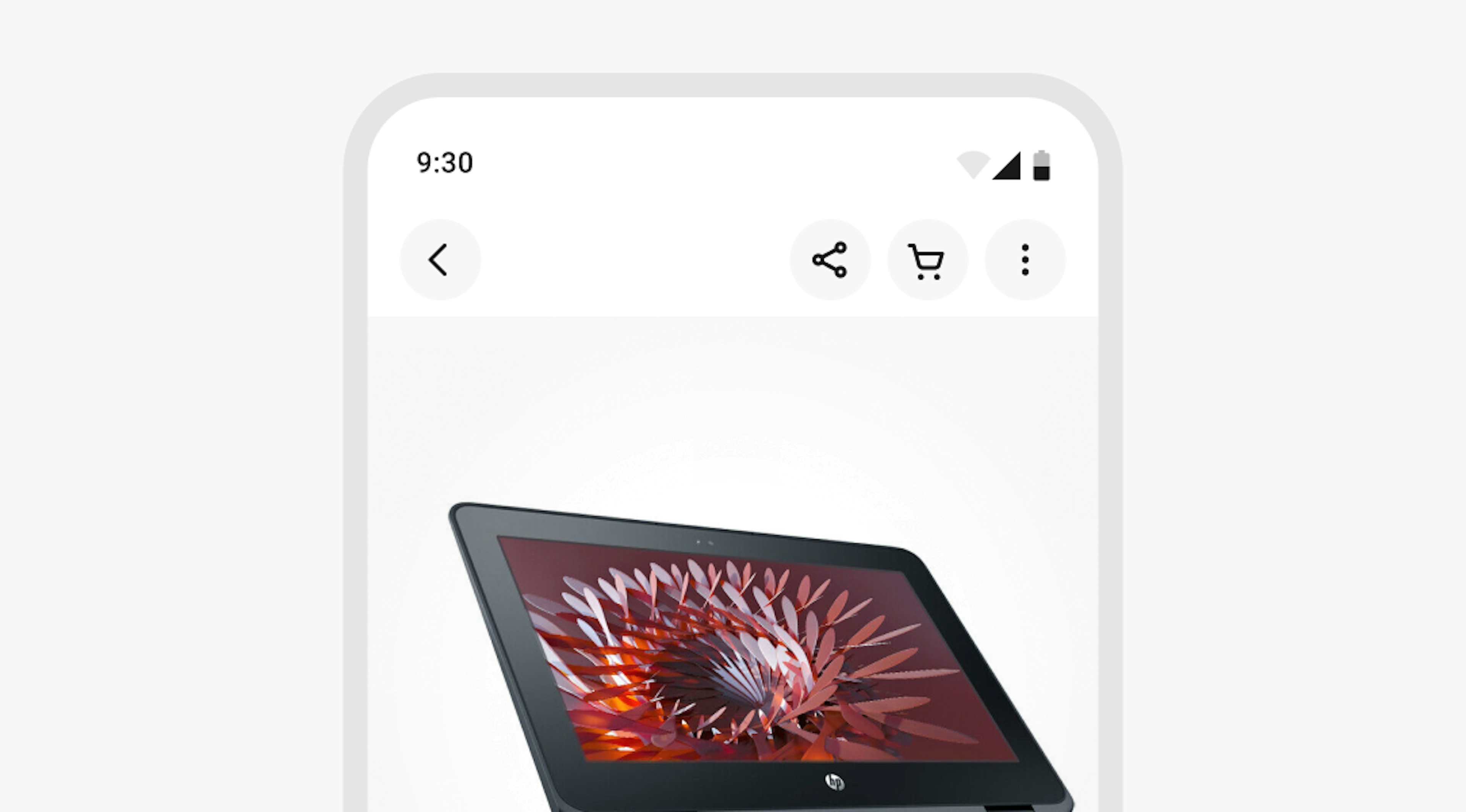 A stylized mobile screen with a top navigation bar with no title.