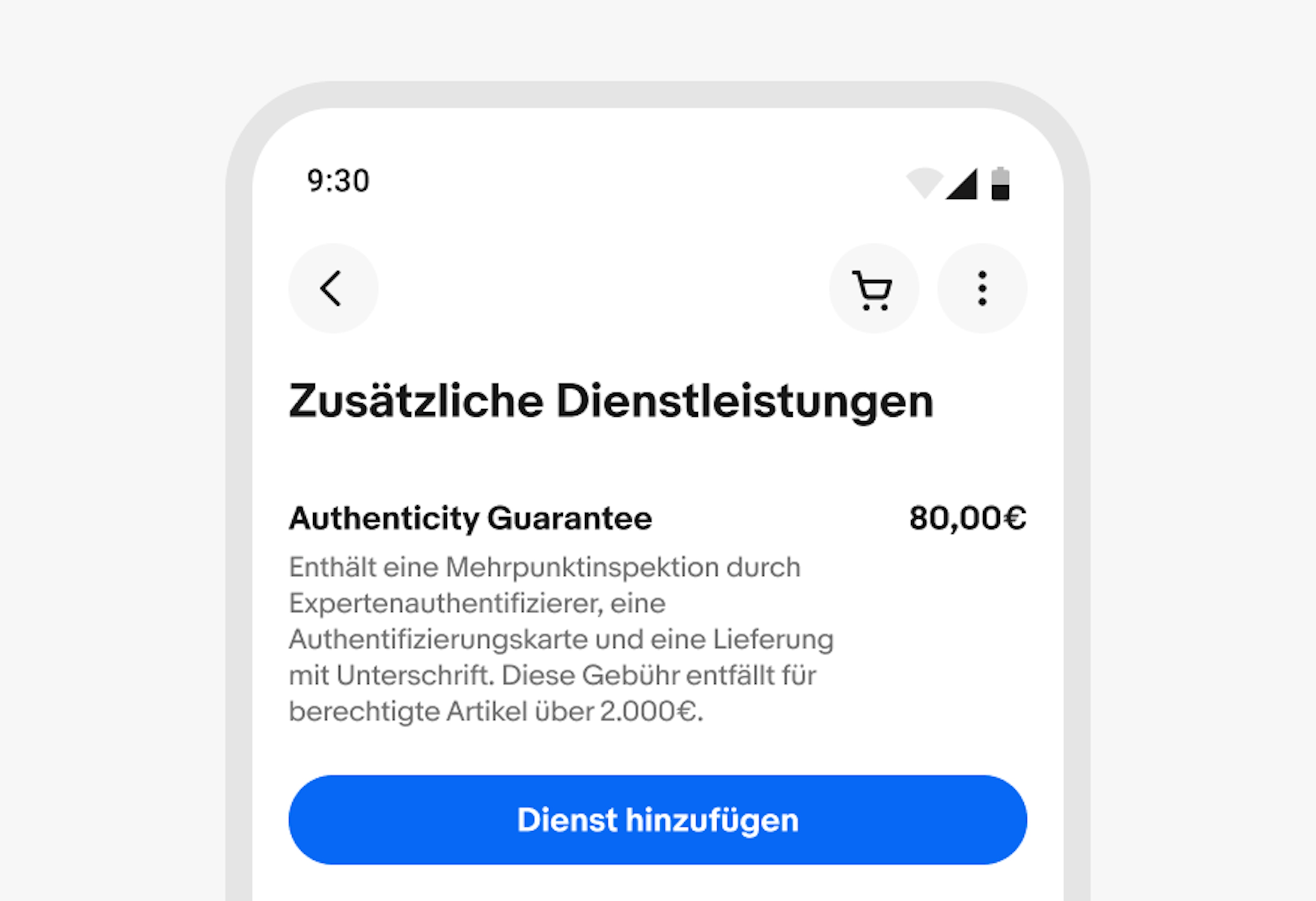A stylized mobile screen with a top navigation bar with a long German title.