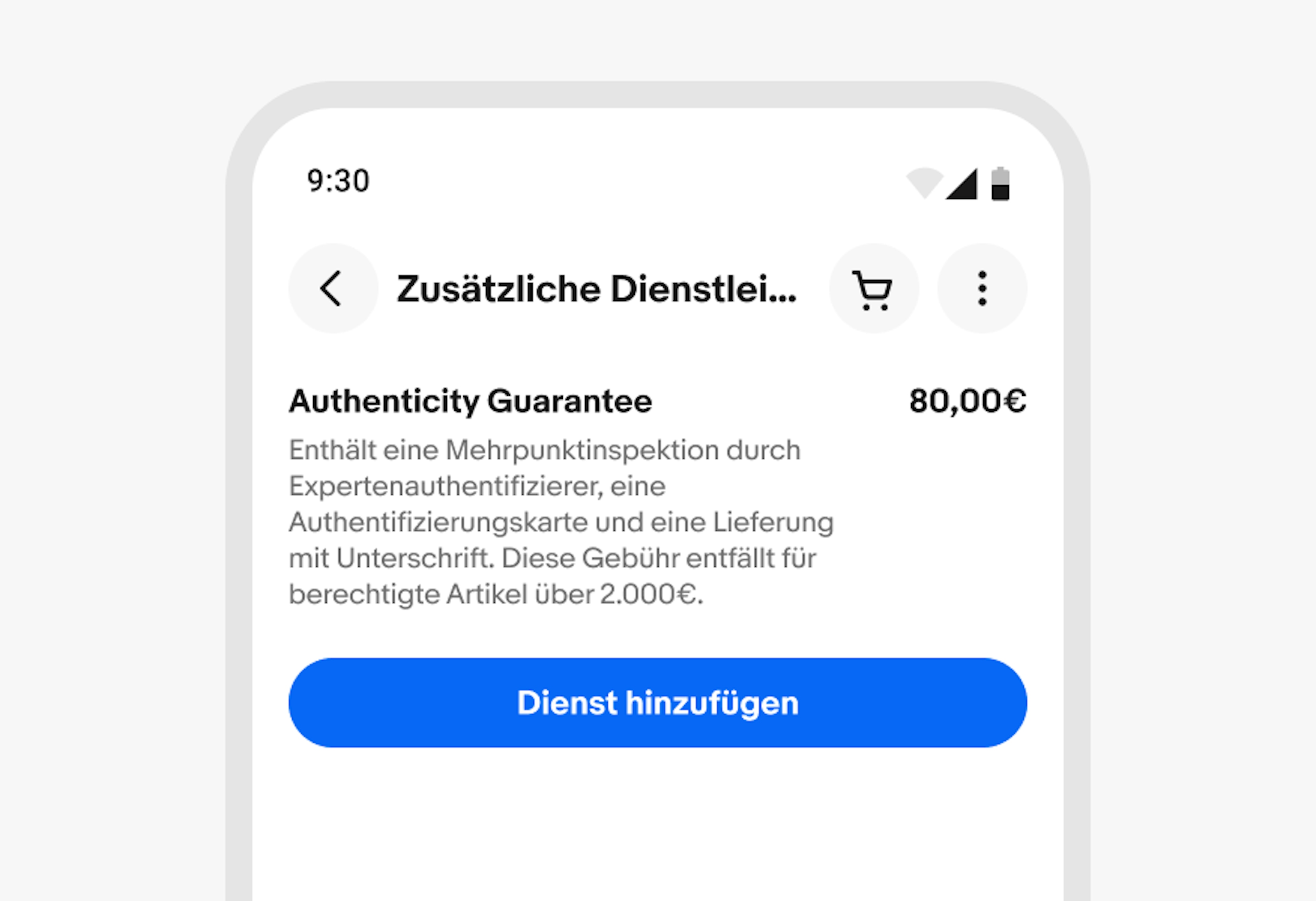 A stylized mobile screen with a top navigation bar with a long German title that is truncated.