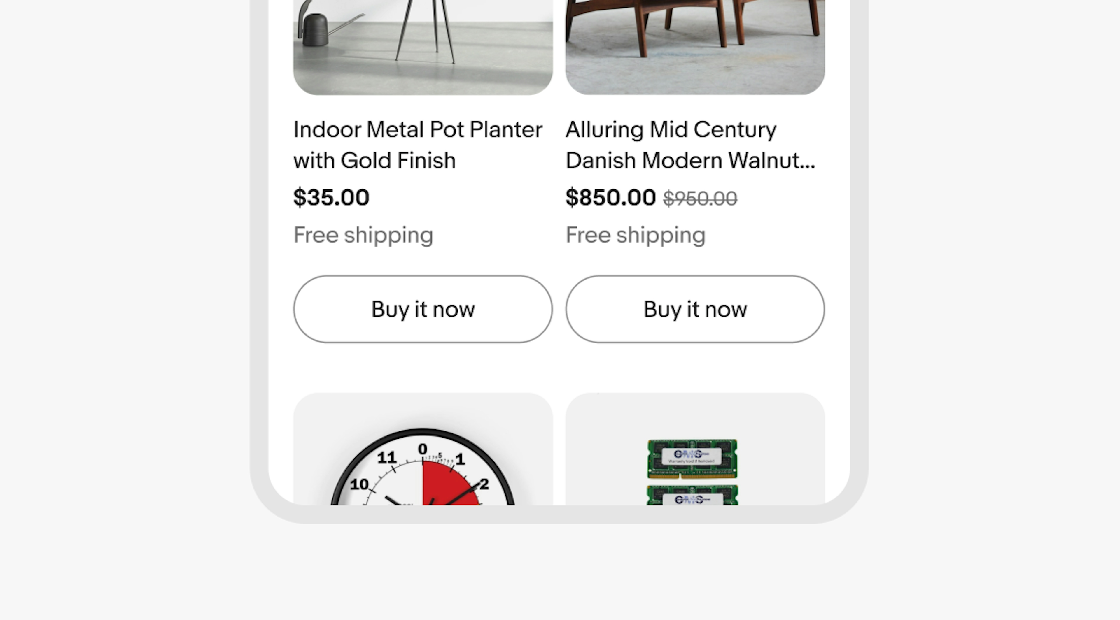 Tertiary level buttons in context within an item tile with the title “Buy it now”.