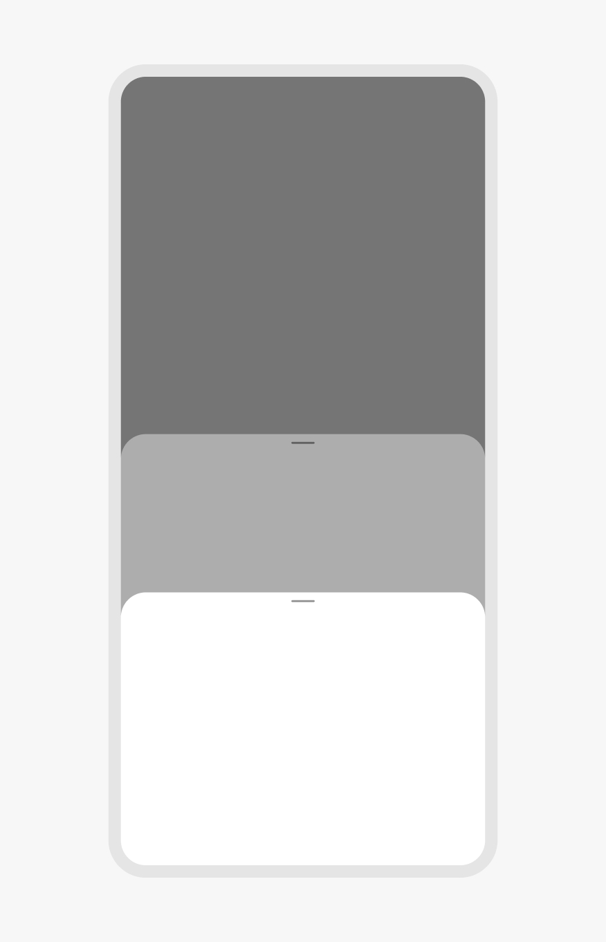 A bottom sheet spanning 30% of the page height is stacked in front of a bottom sheet spanning 50% of the page height.