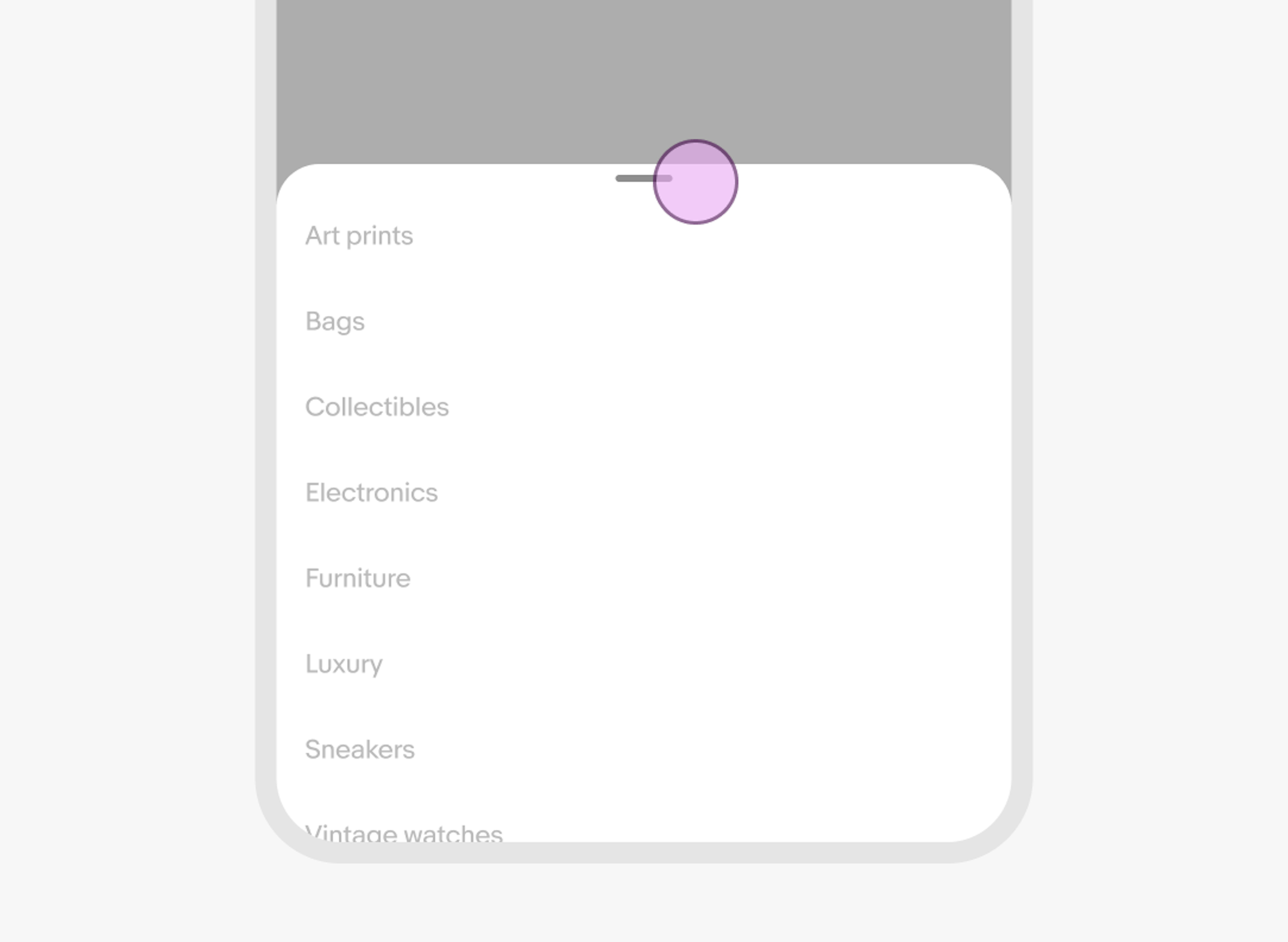 Example of interacting with the sheet handle at the top of the sheet container