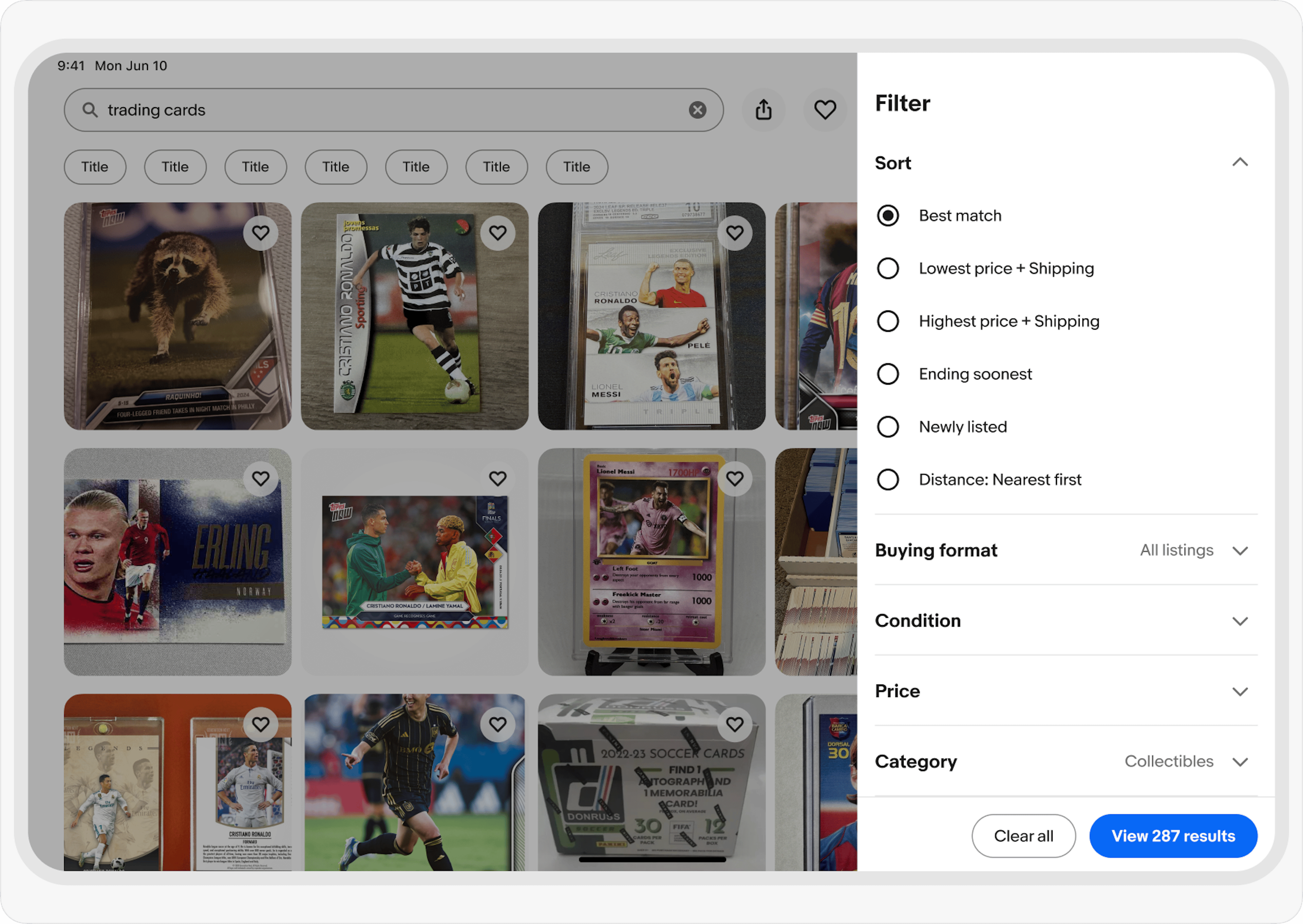 Example of a context sheet open on a tablet's trailing edge. The sheet contains filters for a list and the list is visible in the background.