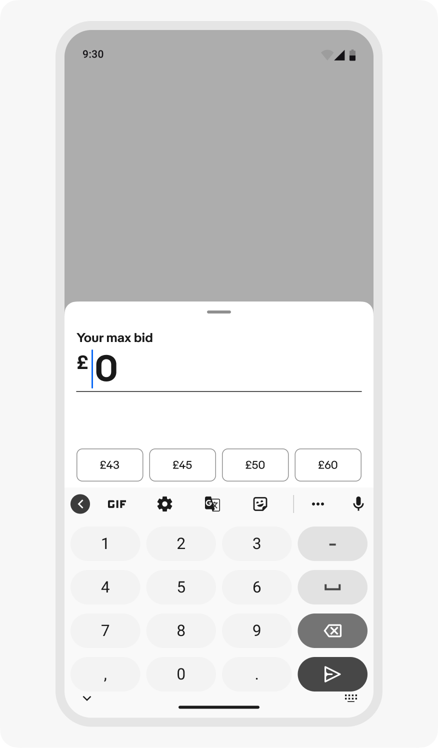 A context sheet opened and placed above the device keyboard on Android.