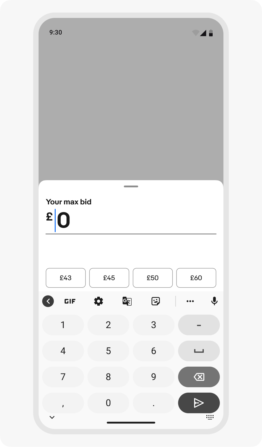 A context sheet opened and placed above the device keyboard on Android.