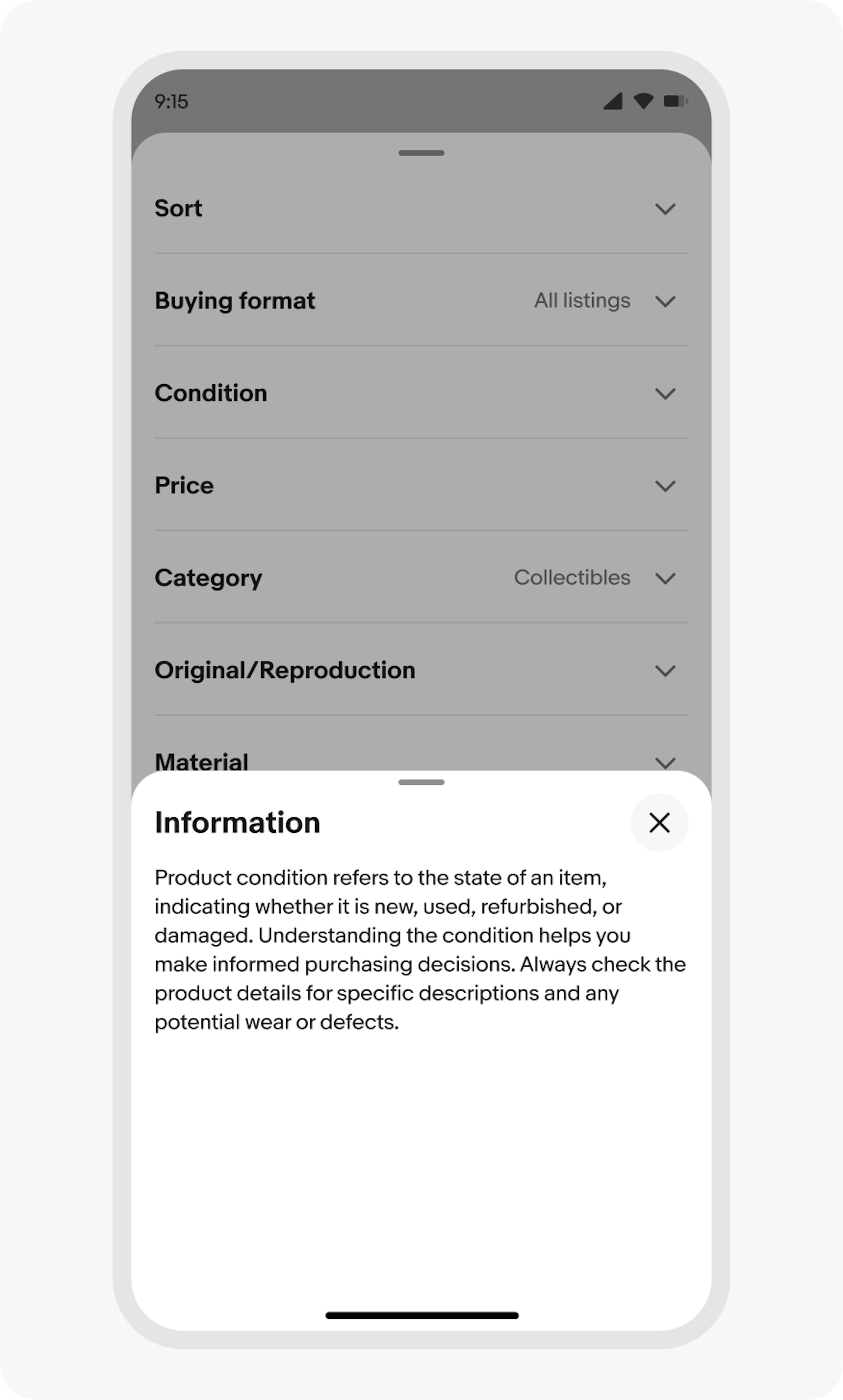 Example of a context sheet scrolled open to full height on a compact screen incorrectly launching another context sheet above it.