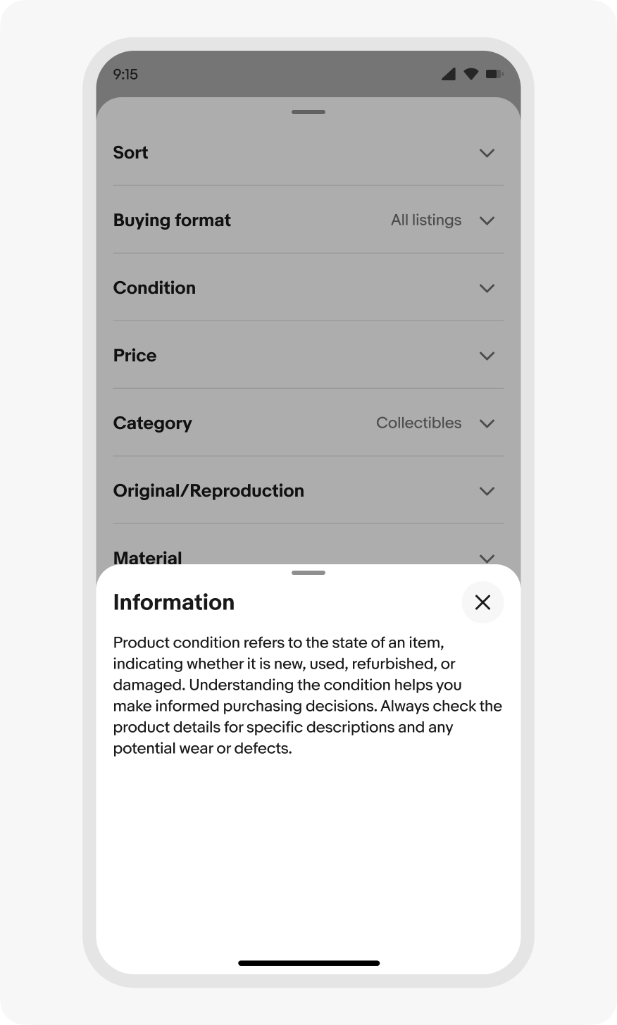 Example of a context sheet scrolled open to full height on a compact screen incorrectly launching another context sheet above it.