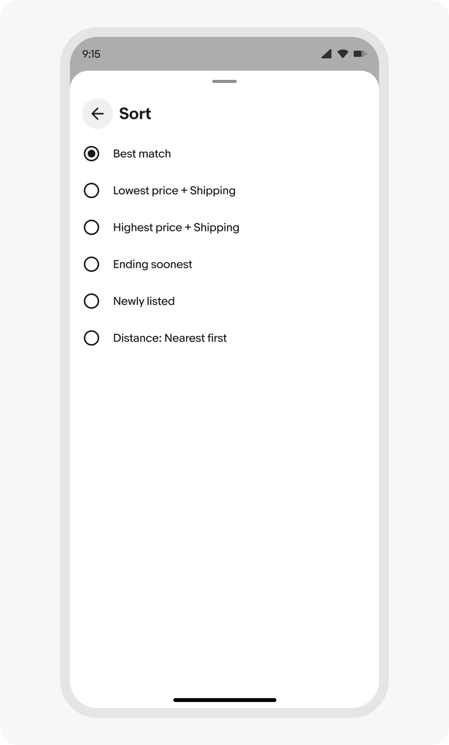 Example of a context sheet scrolled open to full height on a compact screen incorrectly pushing to a new screen for a smaller list of values.
